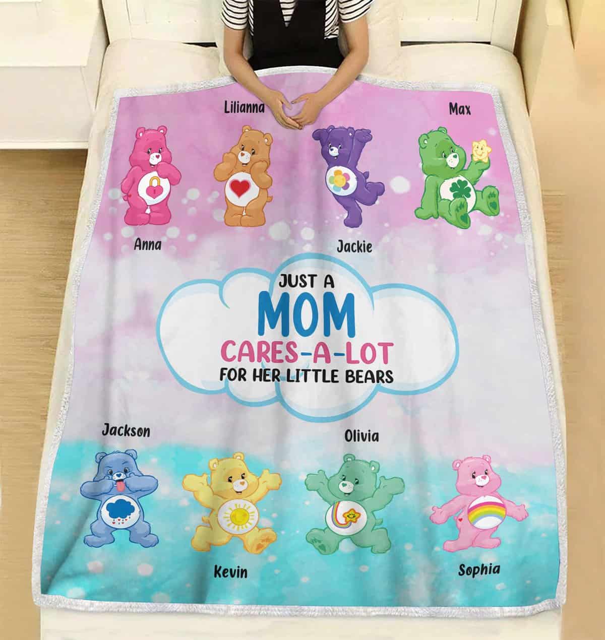 Personalized Just A Mom Care A Lot For Her Little Bears Custom Blanket ...