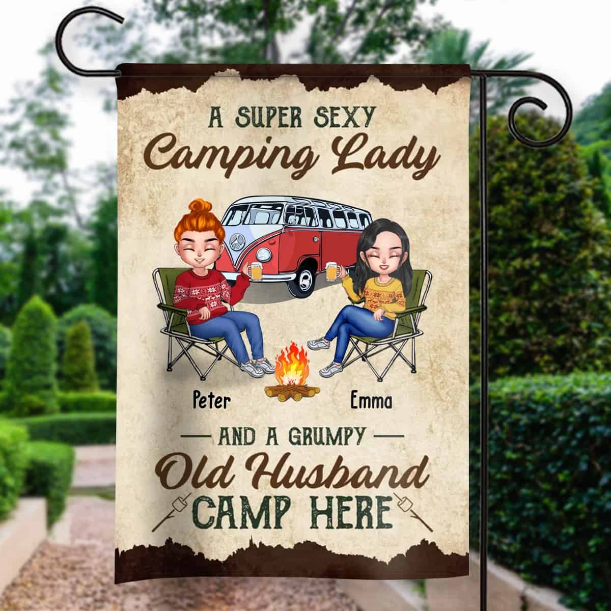 Personalized Custom Camping Couple Flag Sign, Gift Idea For Couple