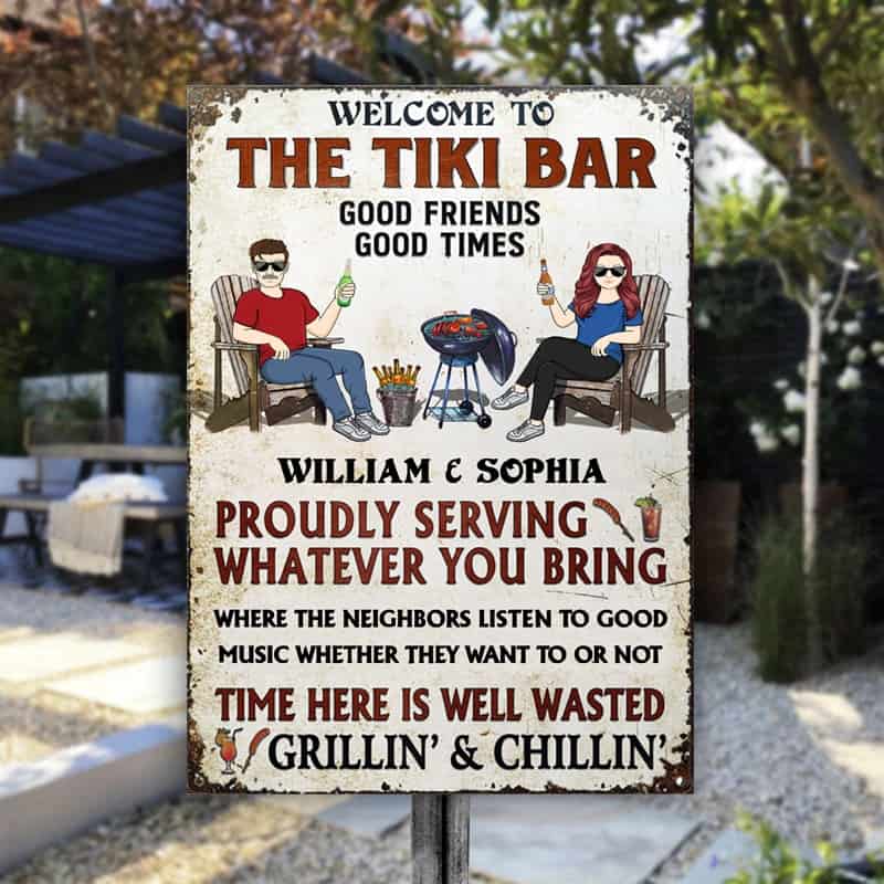 Grilling And Chilling With Us - Camping Personalized Custom Shaped Home Decor Wood Sign - House Warming Gift For Couple, Camping Lovers, Pet Lovers