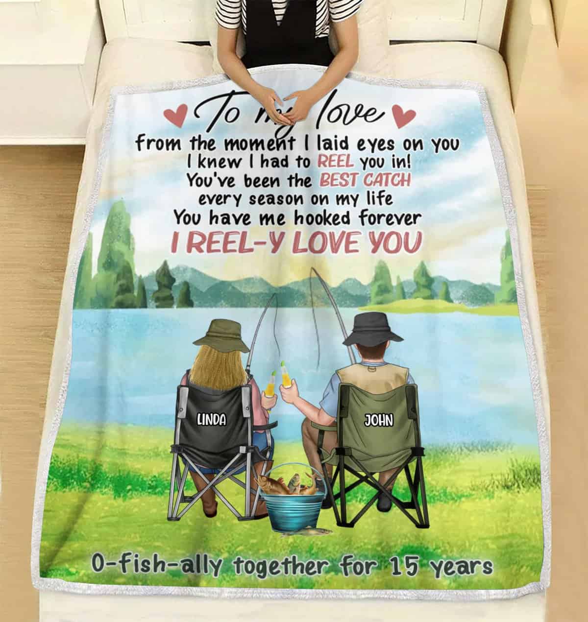 Personalized Custom Fishing Couple Quilt/Single Layer Fleece 